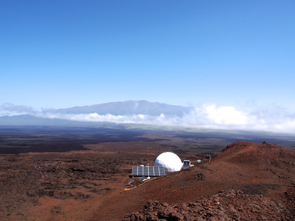The view from the top of a nearby cinder cone towards Mauna Kea.