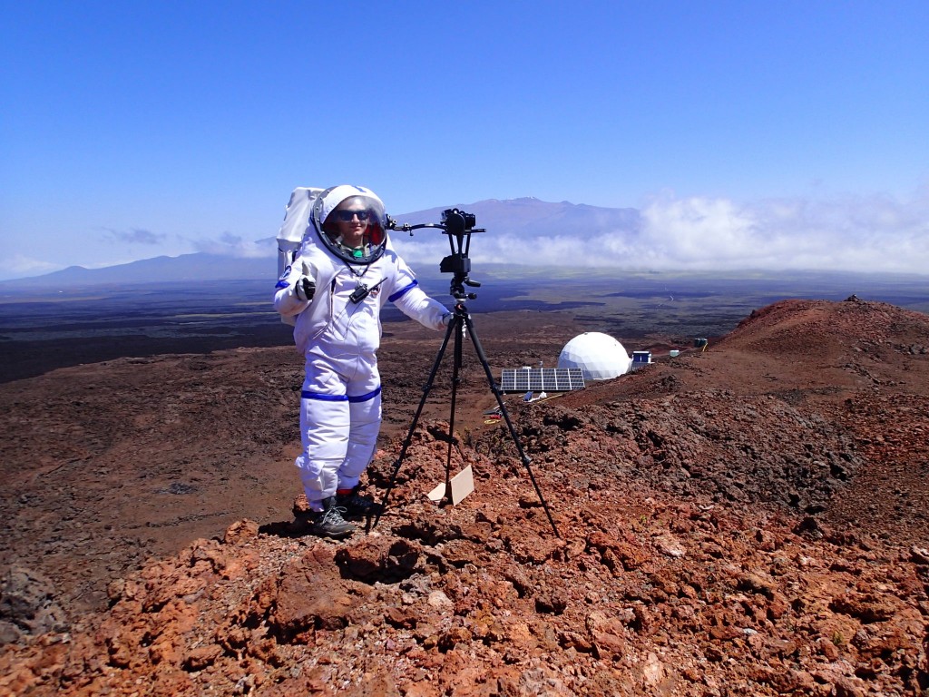 Ross takes a GigaPan image of the HI-SEAS environment. Photo by Annie Caraccio.